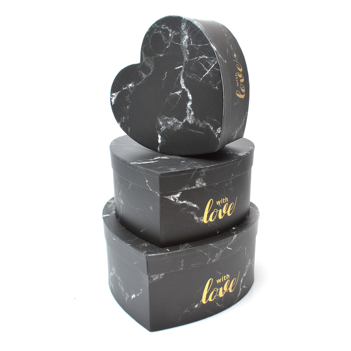 Set 3 cutii inima mare WITH LOVE negru marmura C27-133 34-39