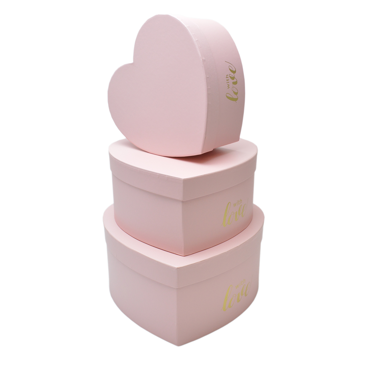 Set 3 cutii inima mare WITH LOVE roz