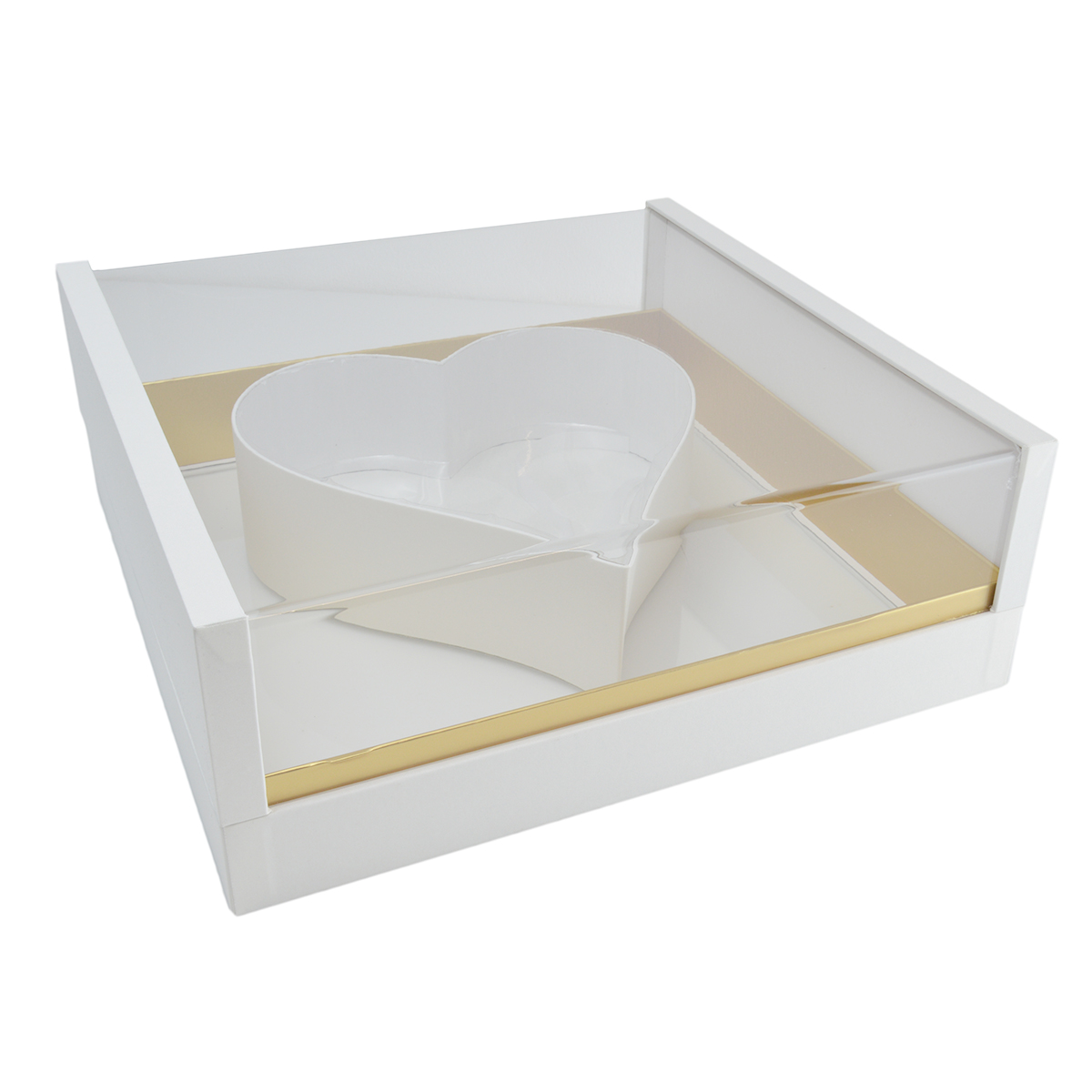Cutie patrata cu capac si spate transparent plastic 34cm alb
