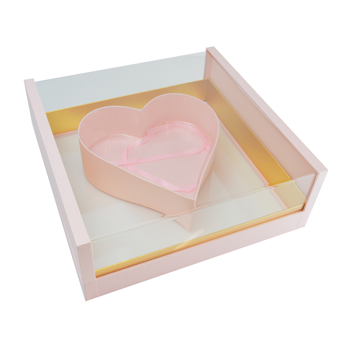 Cutie patrata cu capac si spate transparent plastic 34cm roz
