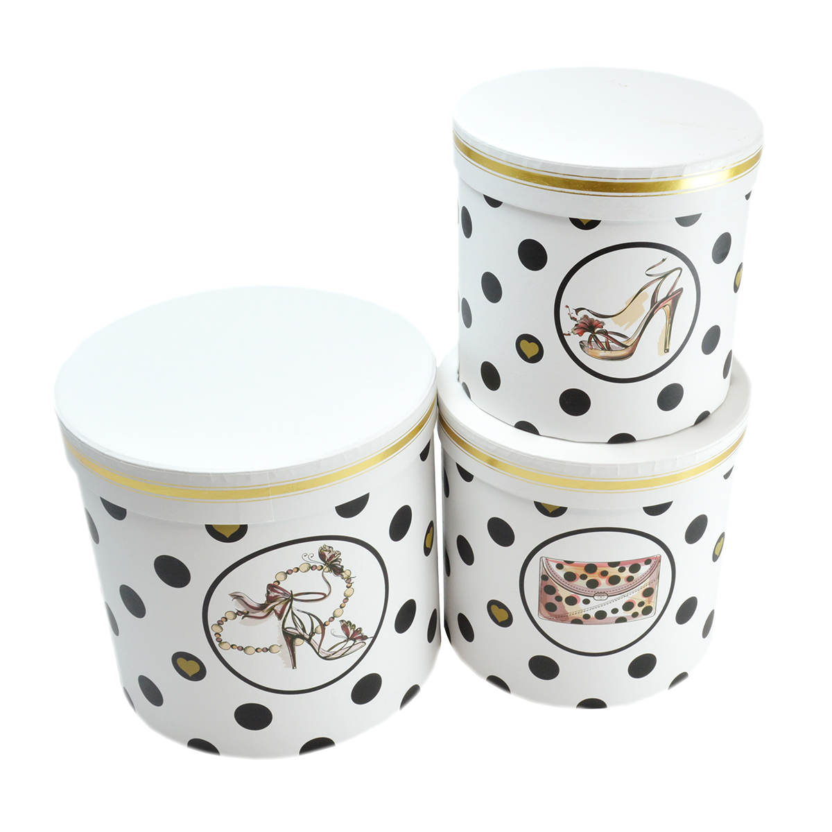 Set 3 cutii albe cu buline FASHION
