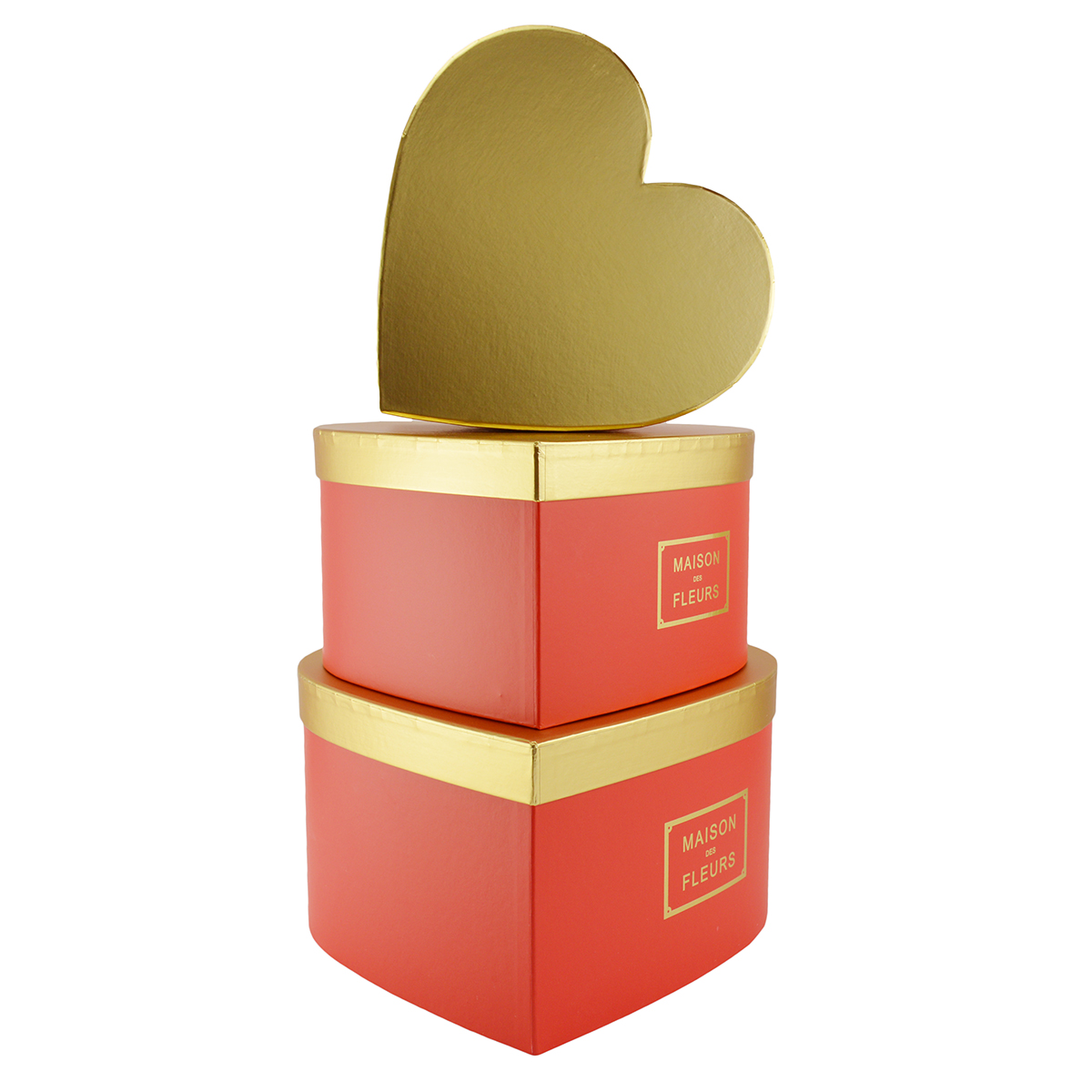 Set 3 Cutii inima Gigant MAISON DES FLEURS rosu cu auriu