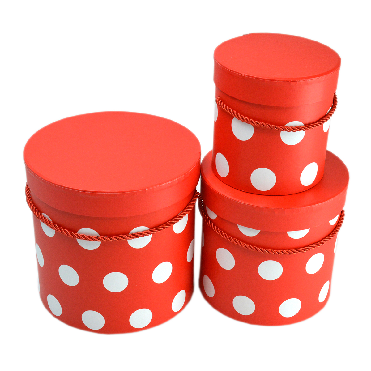 Set 3 Cutii medii cu buline rosu