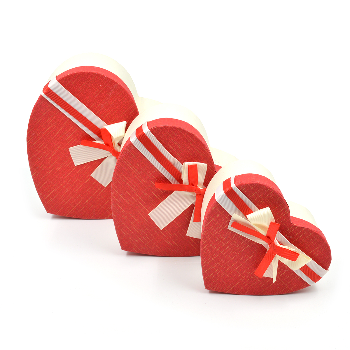 Cutii set 3 inima model tapet crem cu capac rosu, funda dubla FC AFO