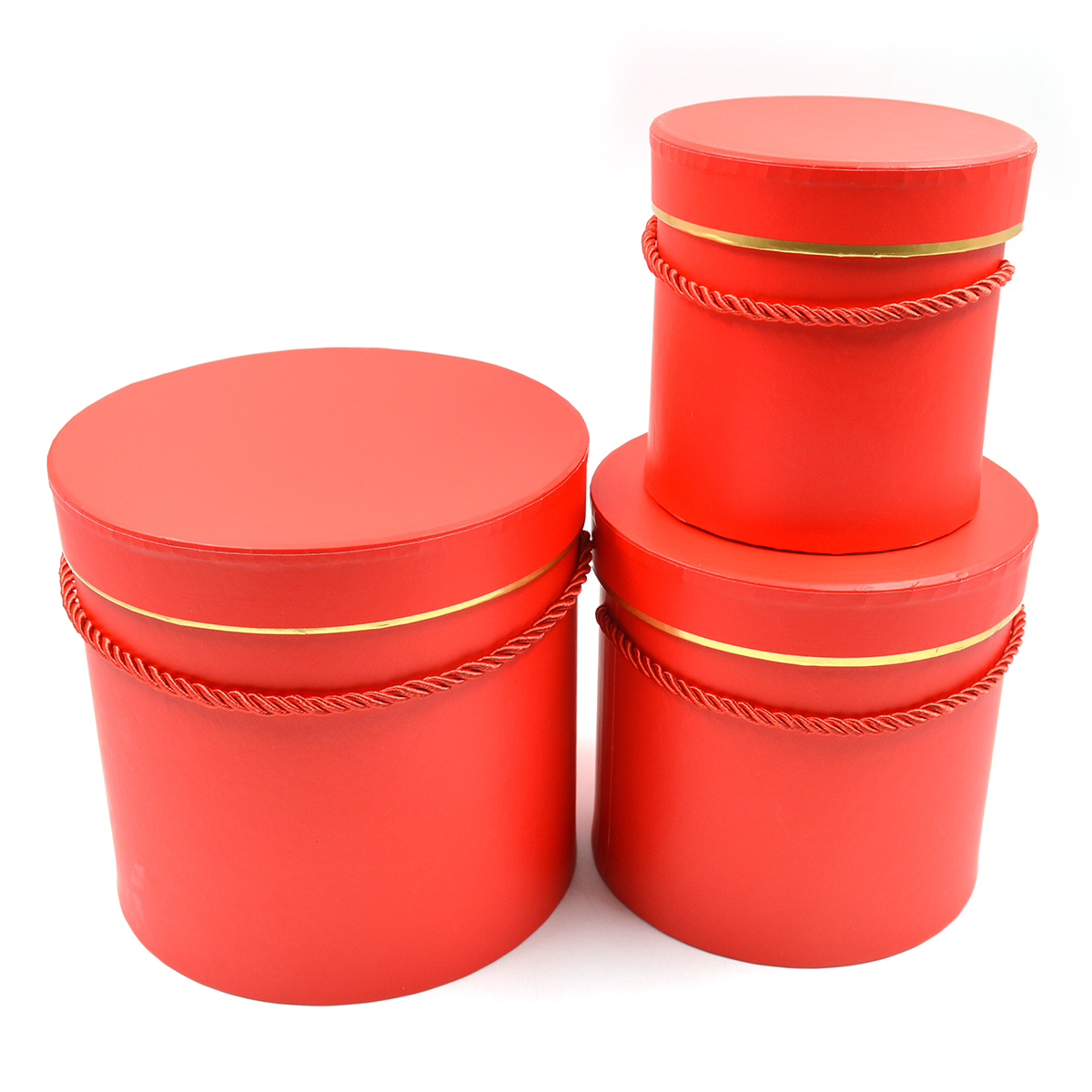 Set 3 cutii rotunde neinscriptionate rosu cu dunga aurie AFO