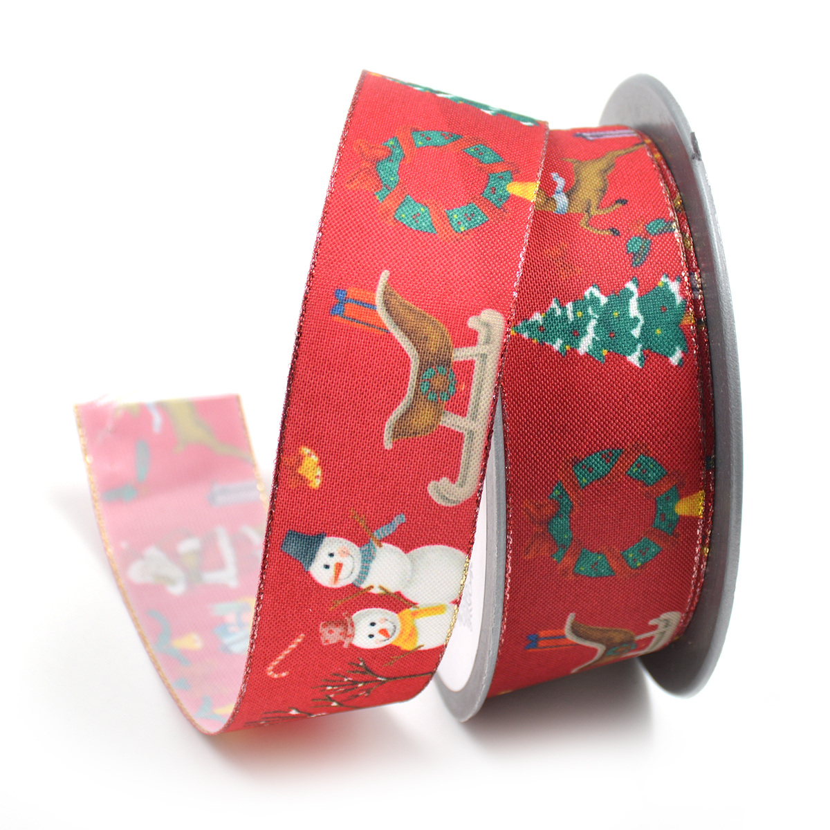 Rola textila 3.6 cm  sarbatorile de Craciun rosu AFO