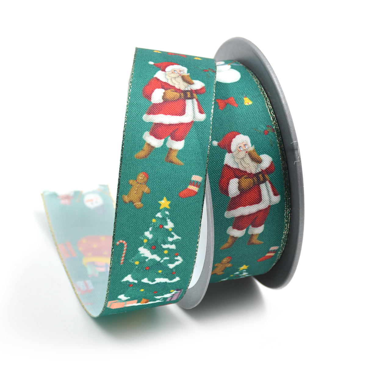 Rola textila 3.6 cm sarbatorile de Craciun verde AFO