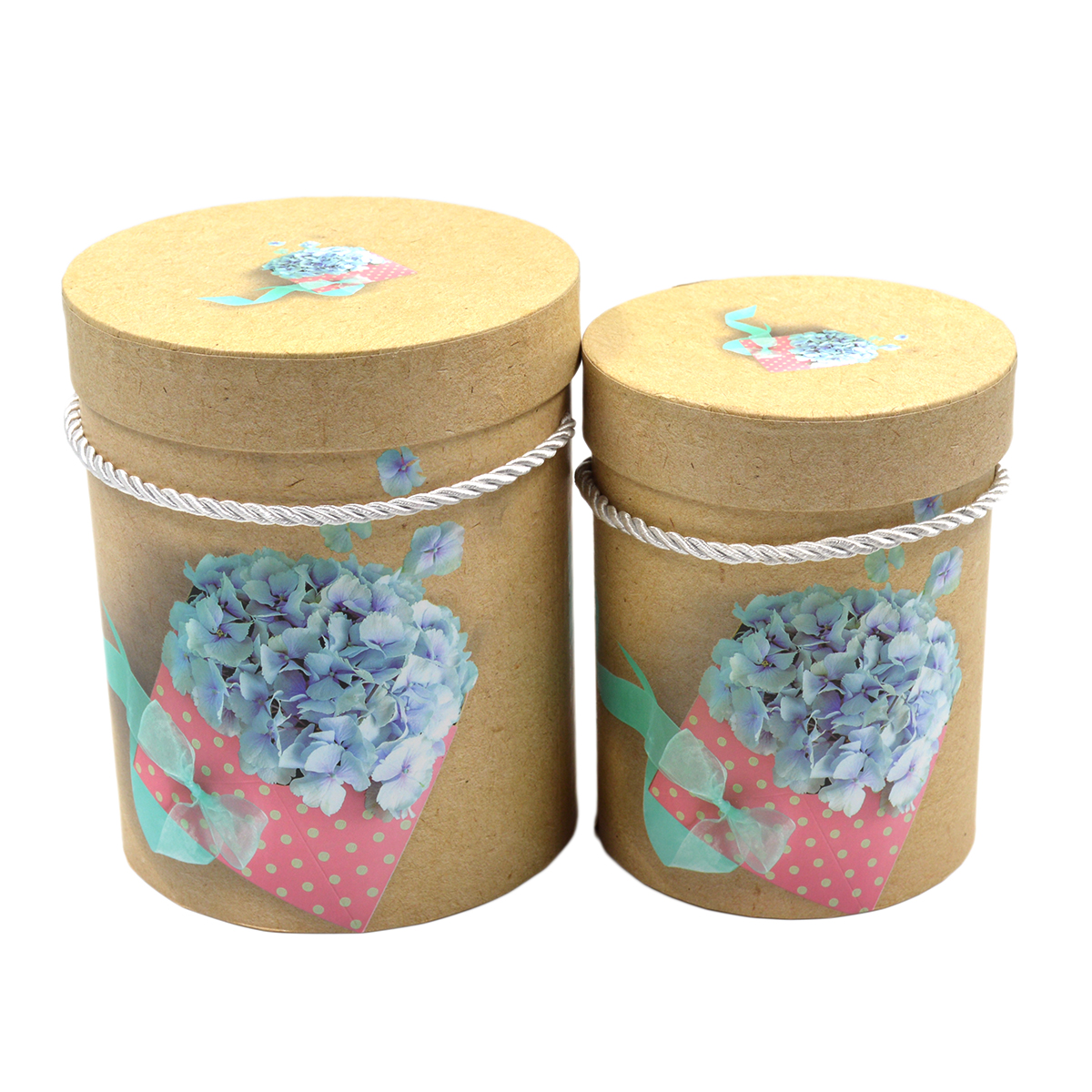 Set 2 cutii cilindrice natur cu hortensie AFO