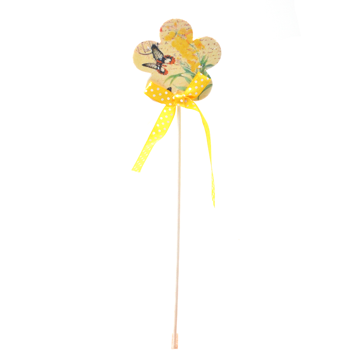 Set 12 decoratiuni pe bat si fundita model floricica galben