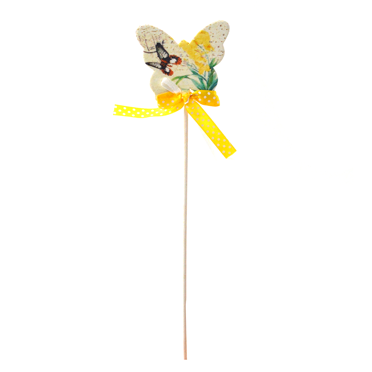 Set 12 decoratiuni pe bat si fundita model fluture galben
