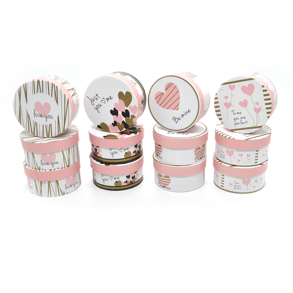 Set 12 cutii rotunde mici modele mixte Be mine