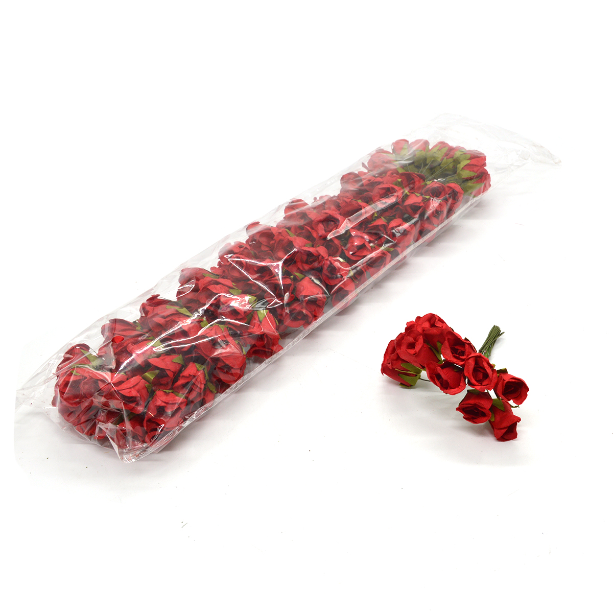 Set 144 trandafiri hartie 11cm pe sarma rosu
