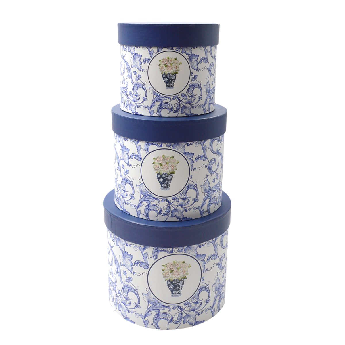 Set 3 Cutii Rotunde Mari model Vaza classic albastru
