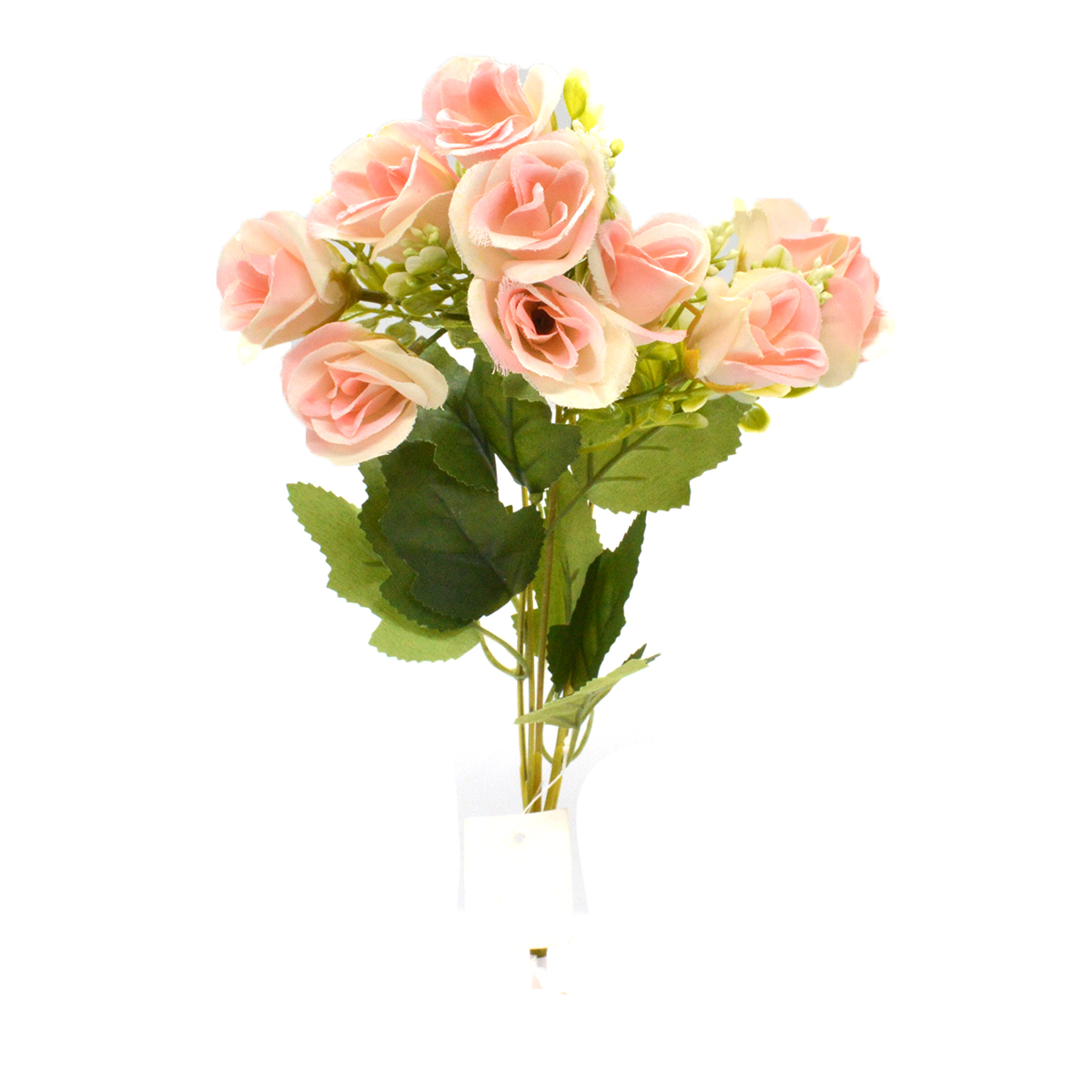 Buchet 10 fire miniroze cu buxus roz crem