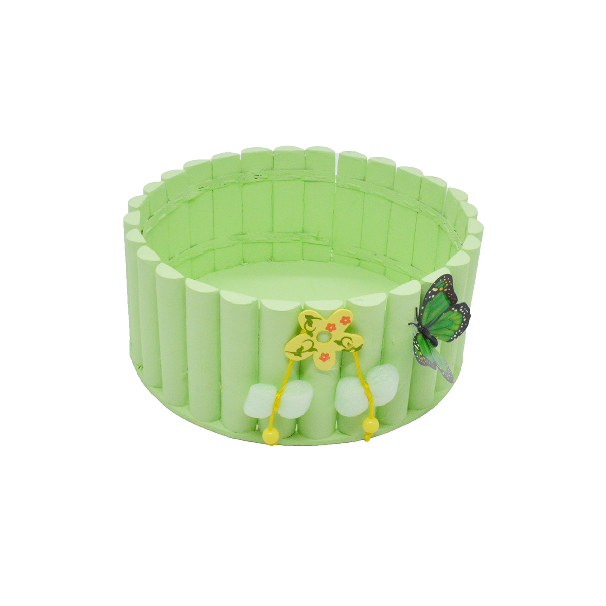Cos lemn rotund fluturas verde