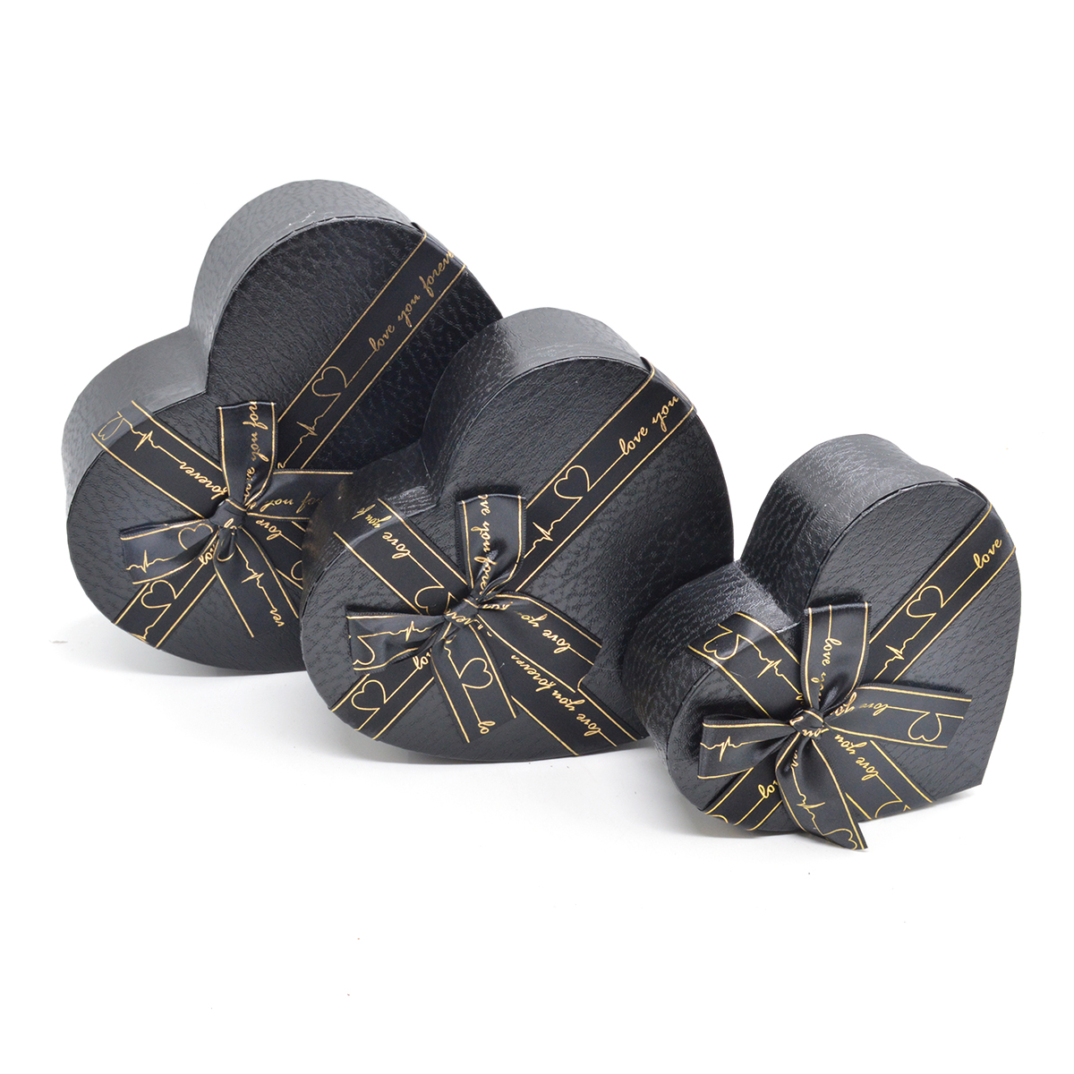 Set 3 cutii inima cu fundita pulse you forever negru