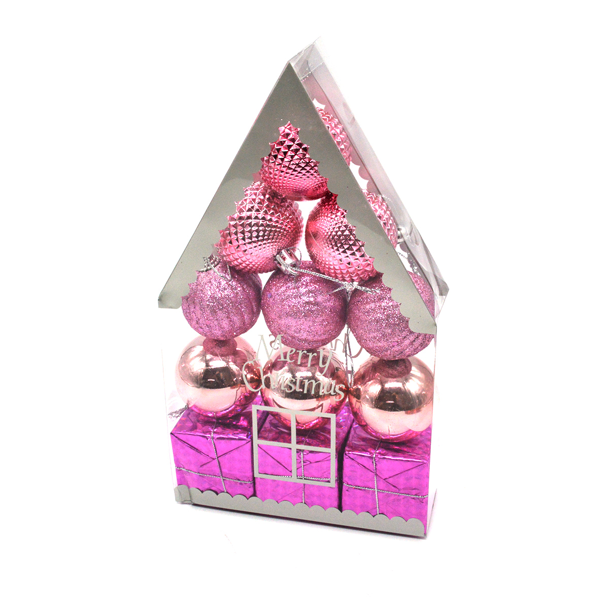 Set 12 ornament con si glob mari roz 70-23