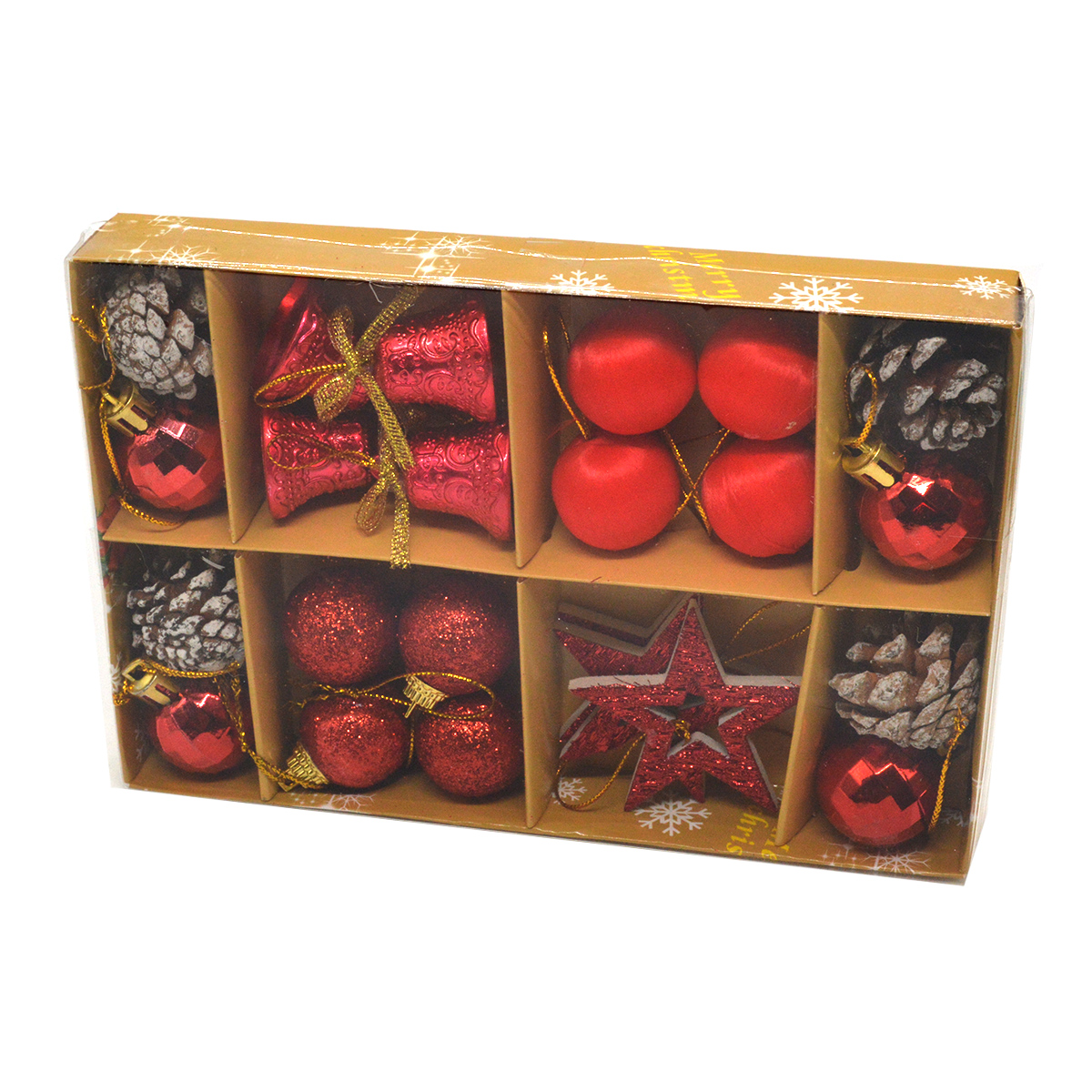 Set 24 ornament globuri rosu mixt 70-12