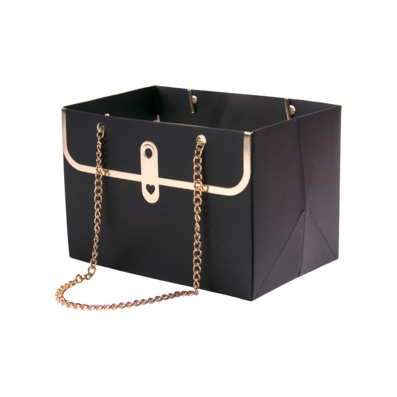 Set 4 cutii tip poseta pliabila mica cu lant negru
