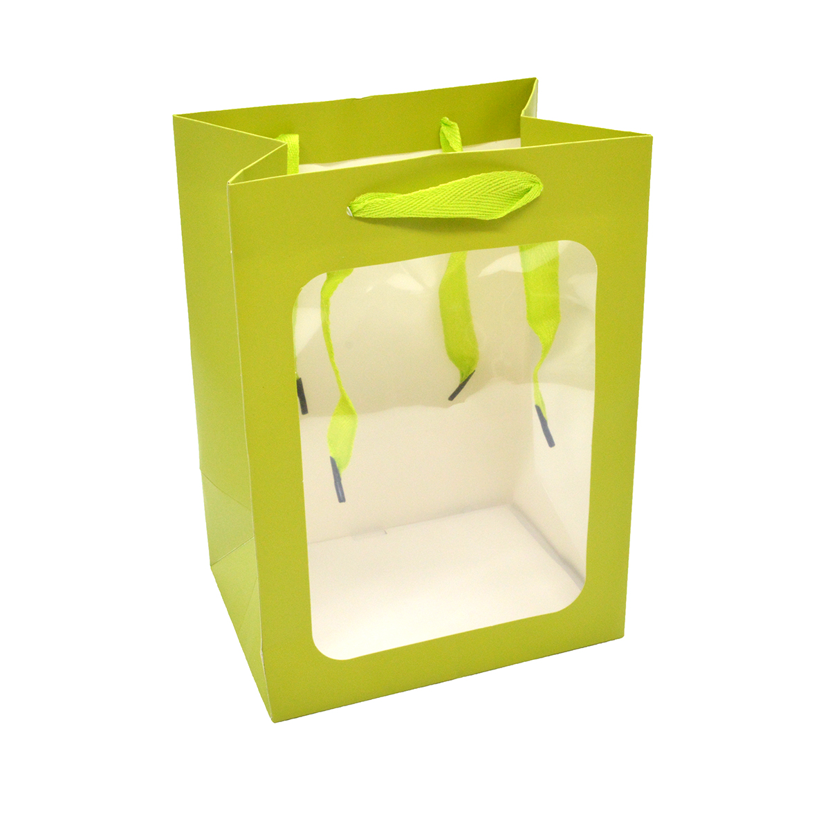 Set 10 sacose pliabile carton fereastra transparenta 18x25x13cm verde