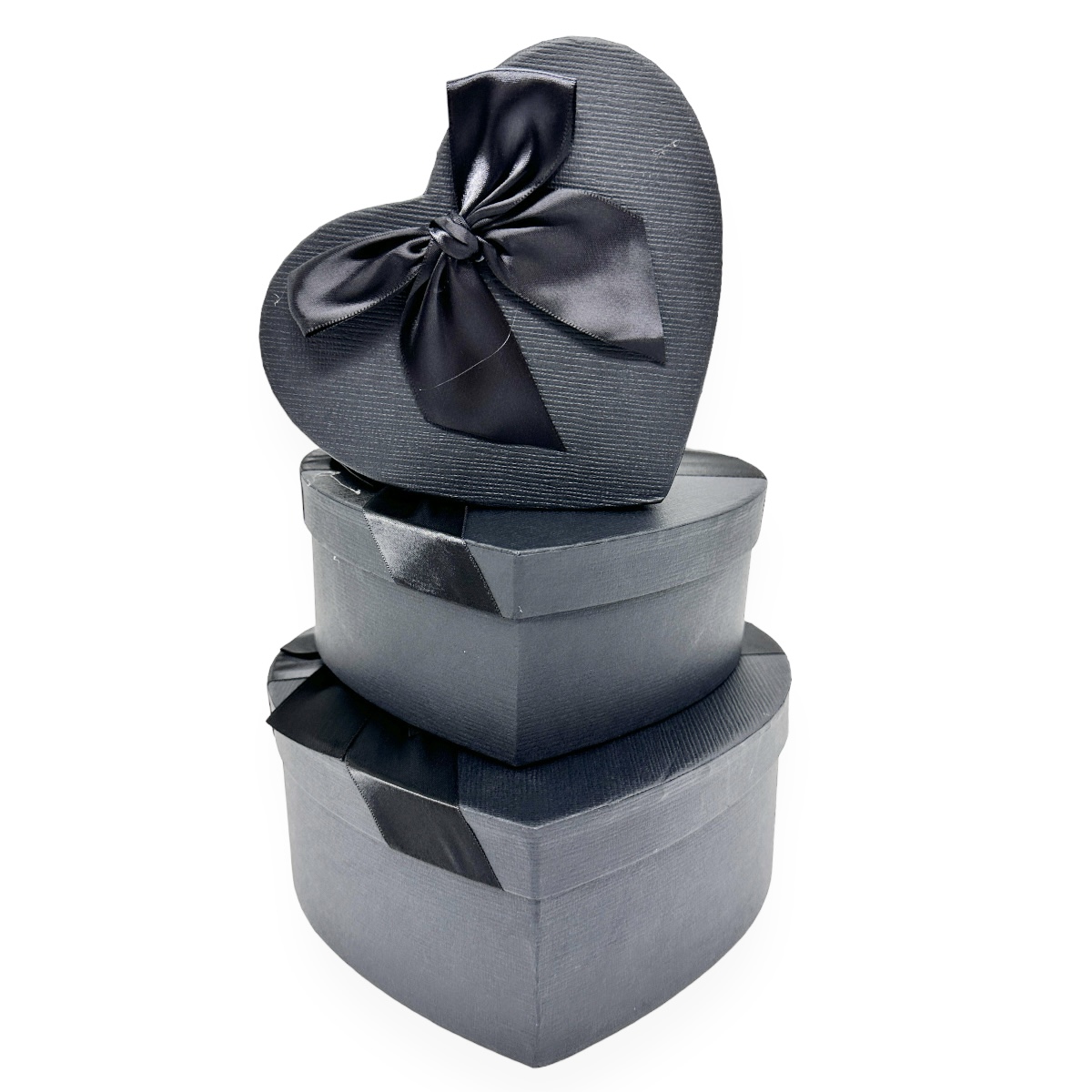 Set 3 cutii inima cu fundita model tapet negru