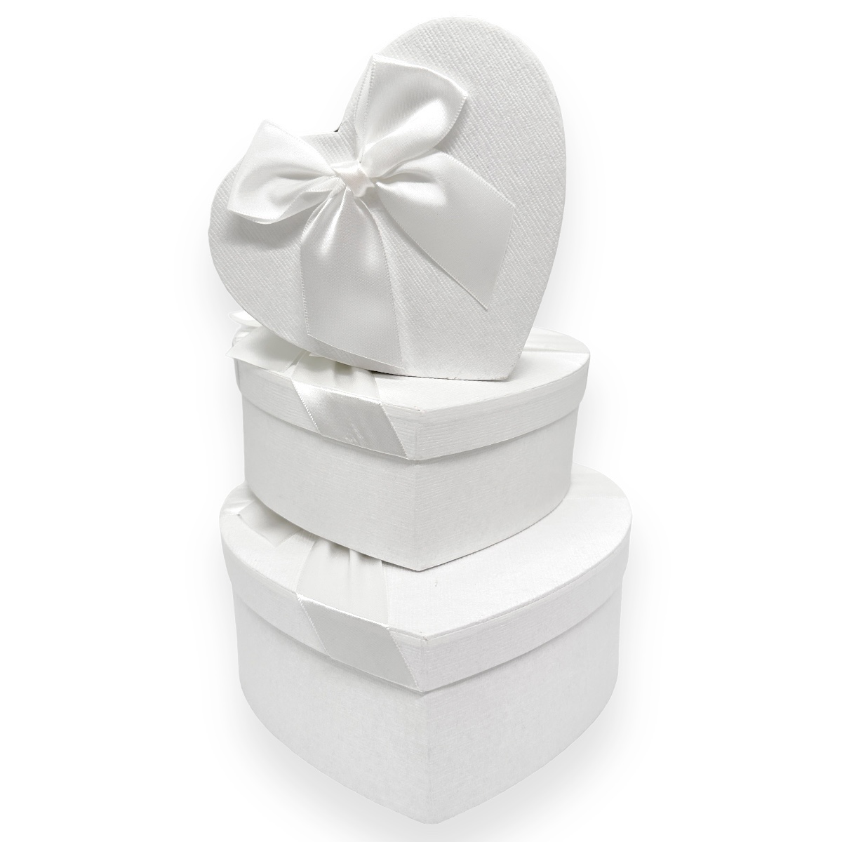 Set 3 cutii inima cu fundita model tapet alb