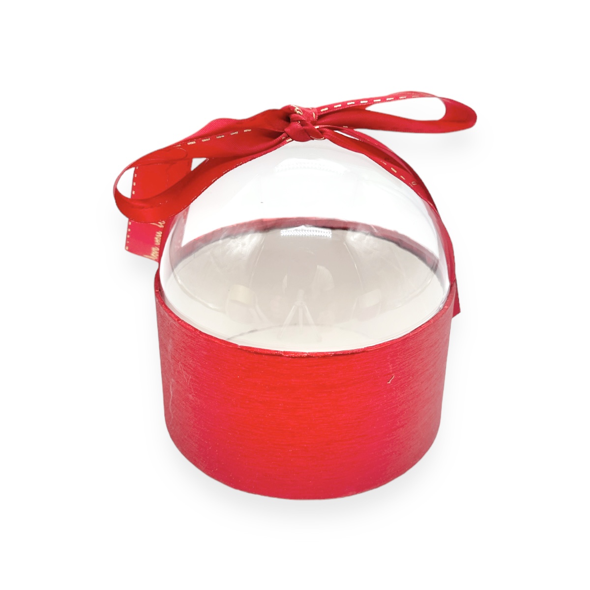 Cutie tip dome cu capac din acril si funda glitter rosu