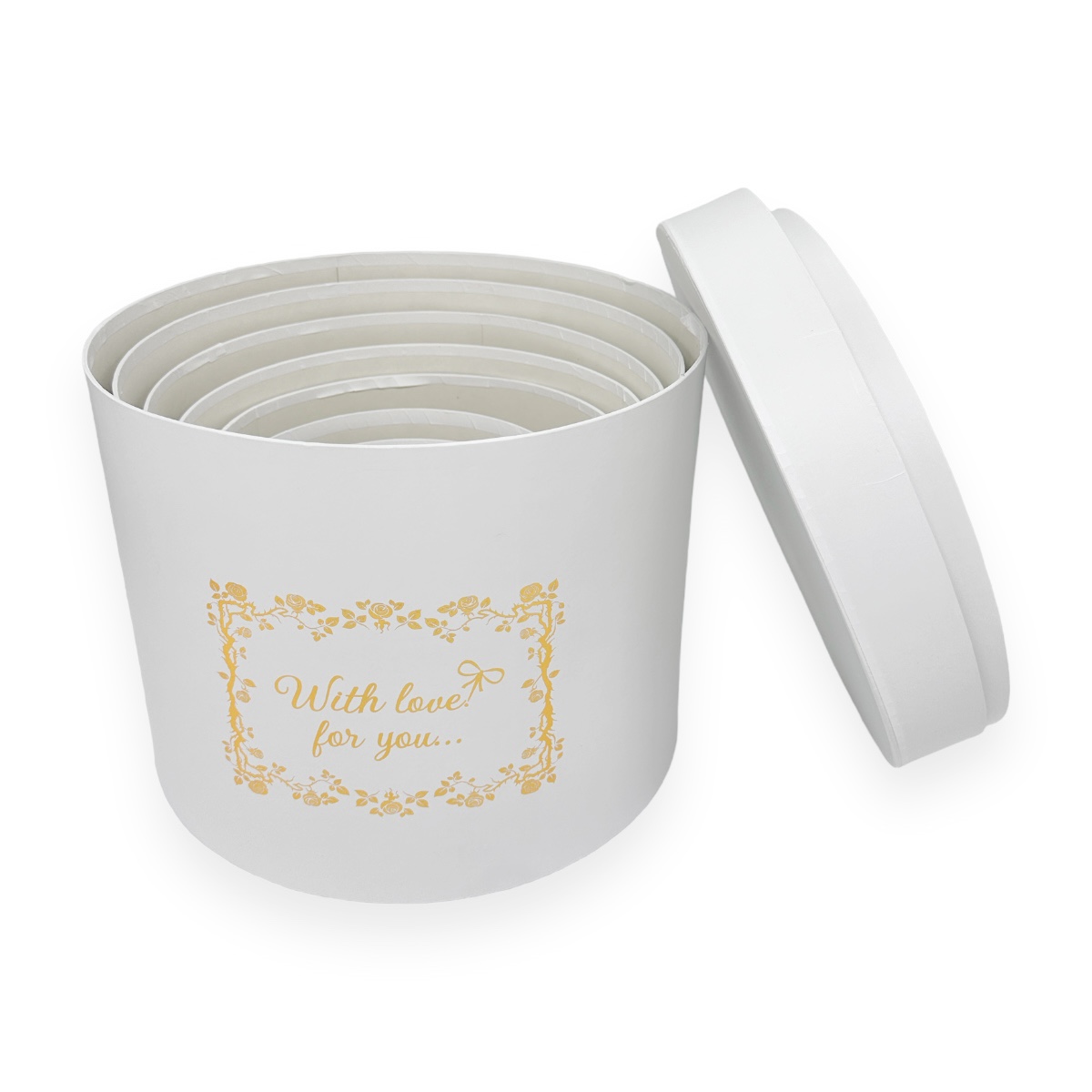 Set 8 Cutii Rotunde With Love Alb