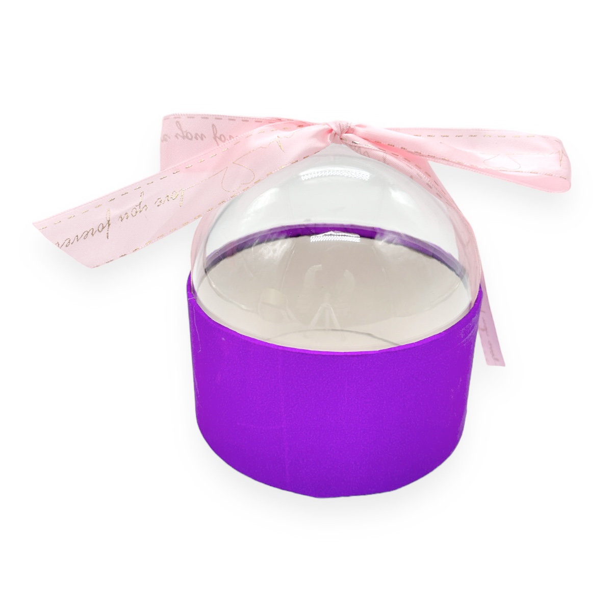 Cutie tip dome cu capac din acril si funda glitter violet