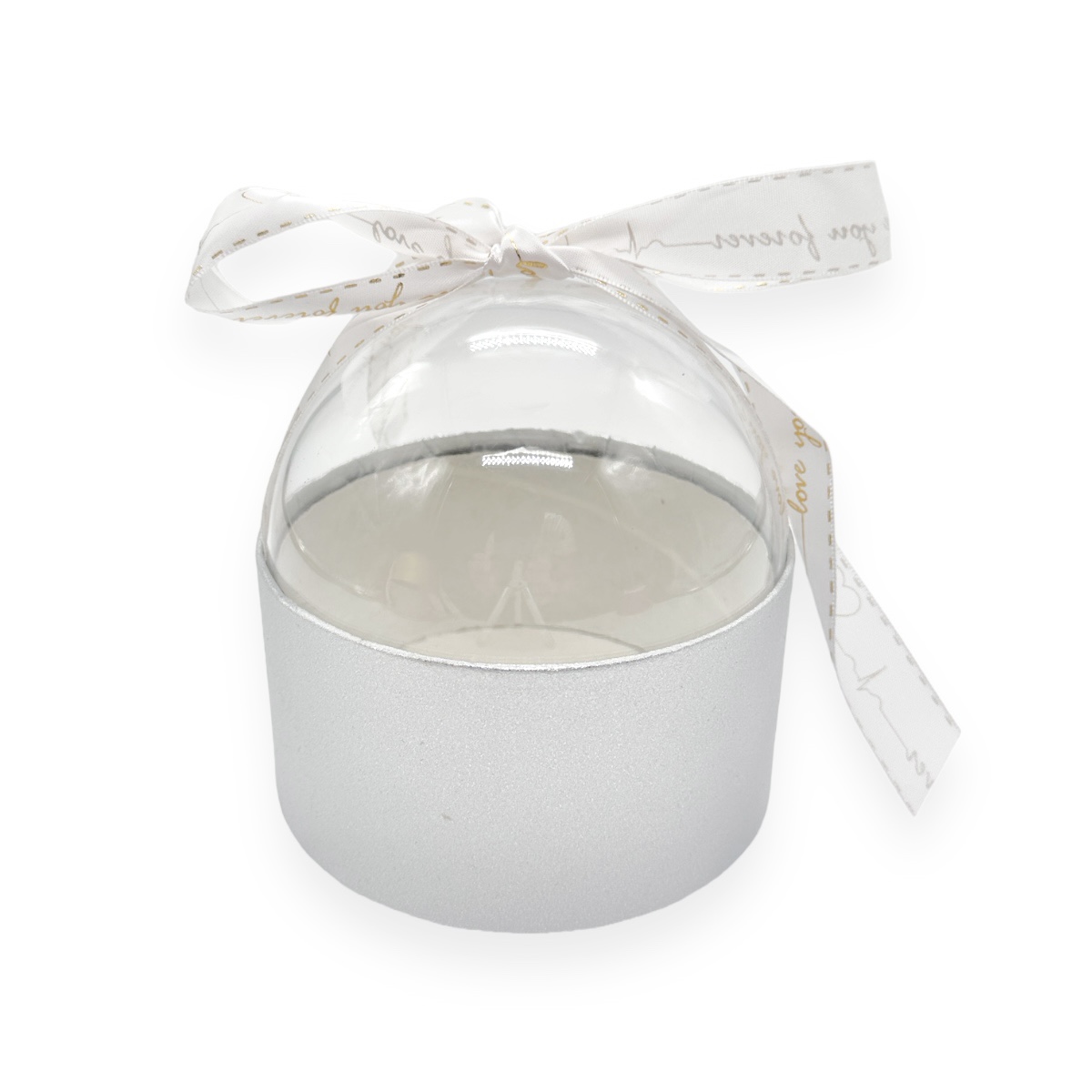 Cutie tip dome cu capac din acril si funda glitter argintiu
