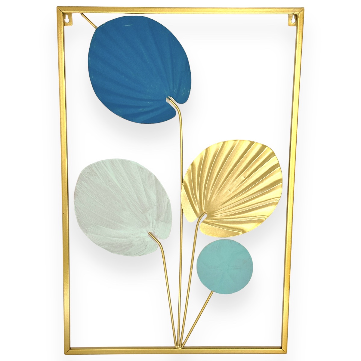 Panou decorativ perete metalic 4 frunze de palmier mint auriu albastru