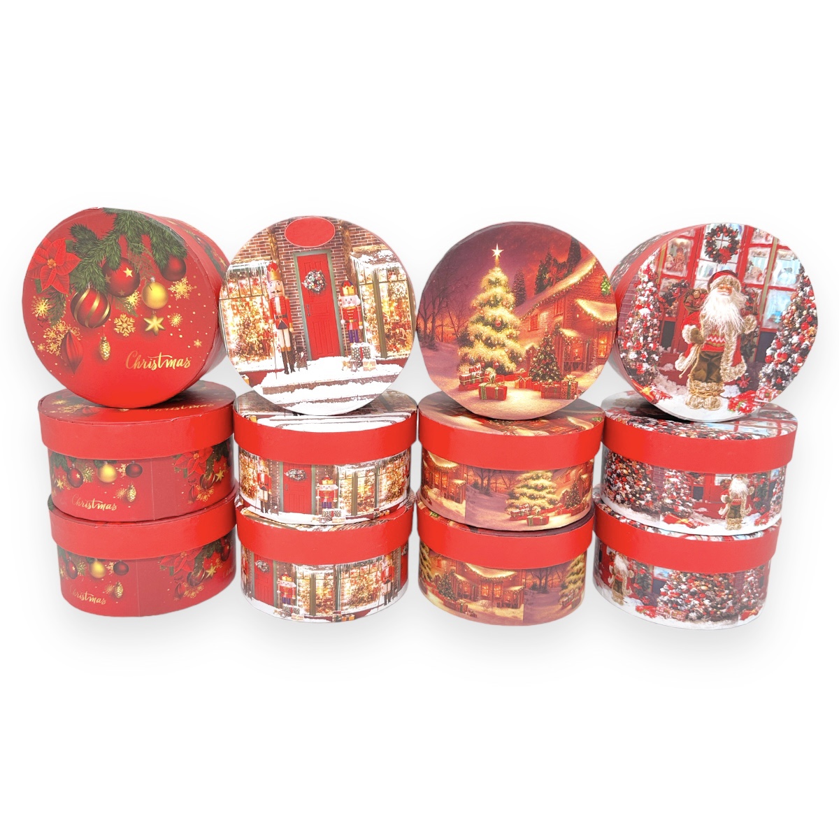 Set 12 Cutii Rotunde Mici Modele Mixte Craciun