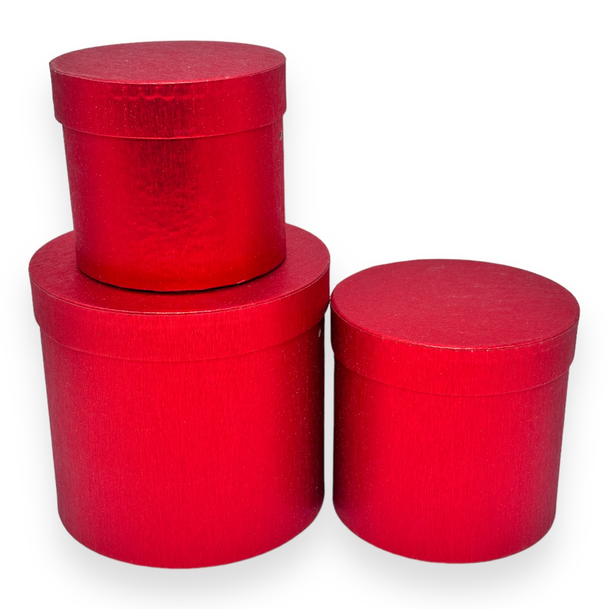 Set 3 Cutii Cilindrice Metalizat Texturat Rosu