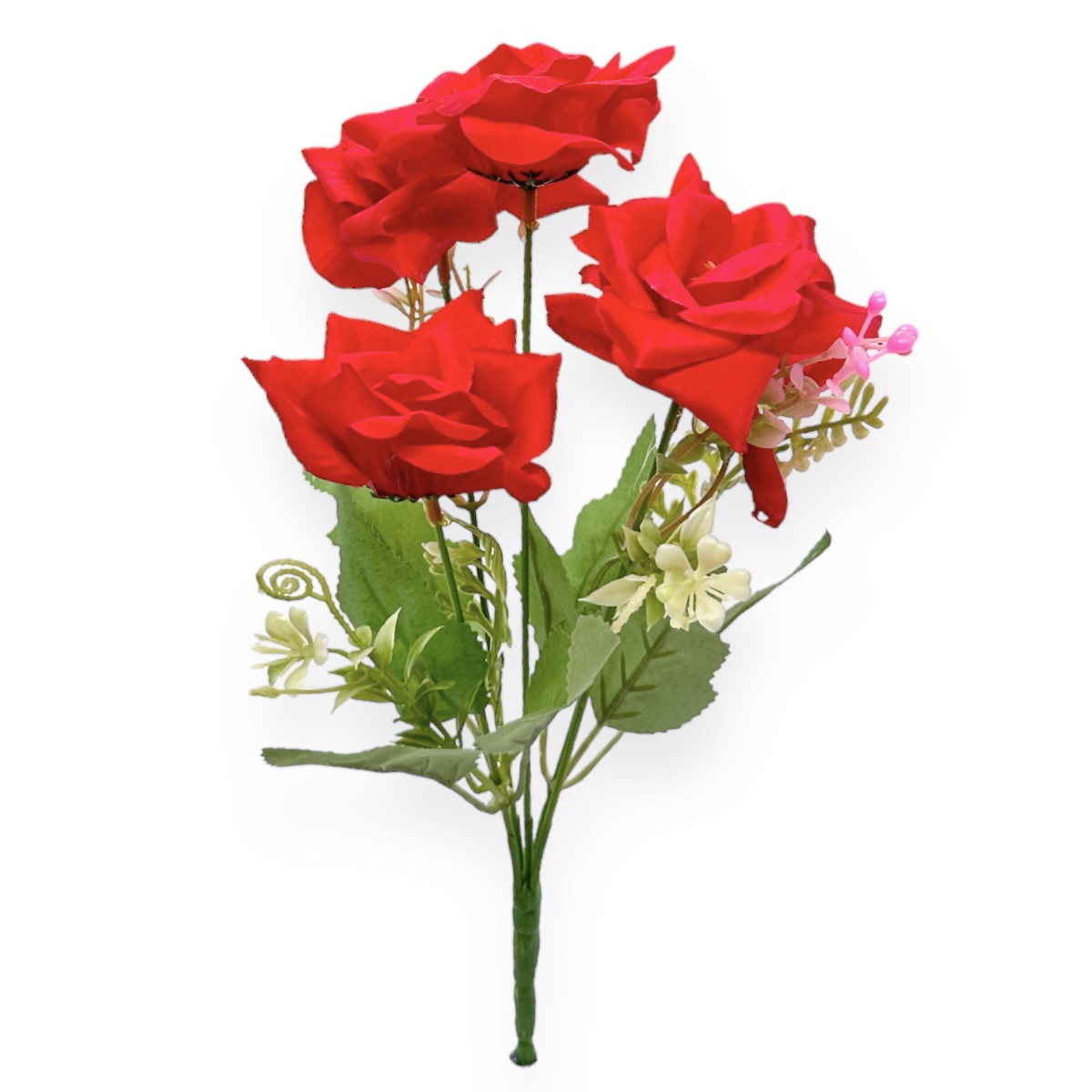 Buchet artificial 5 fire trandafiri spicy Rosu