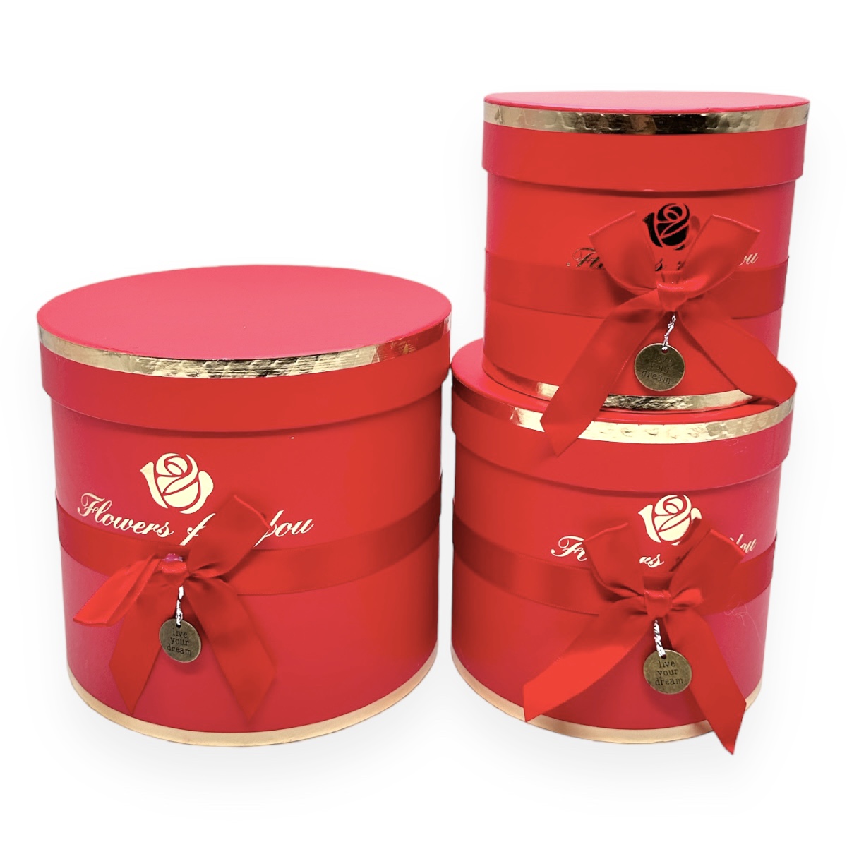 Set 3 Cutii Flowers for You cu Medalion Rosu