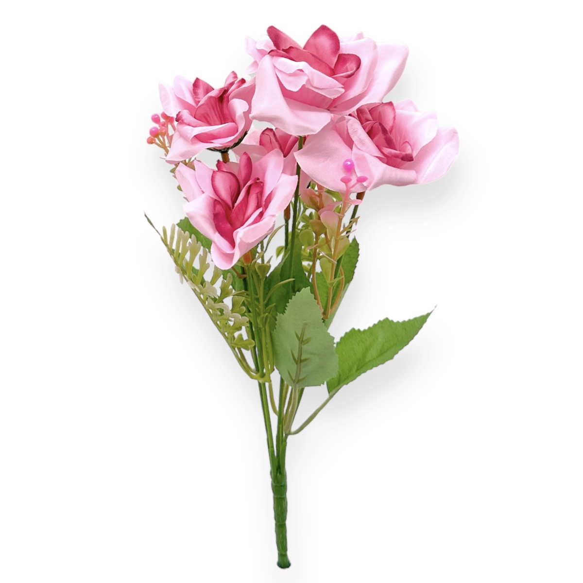 Buchet artificial 5 fire trandafiri spicy Roz cu Siclam