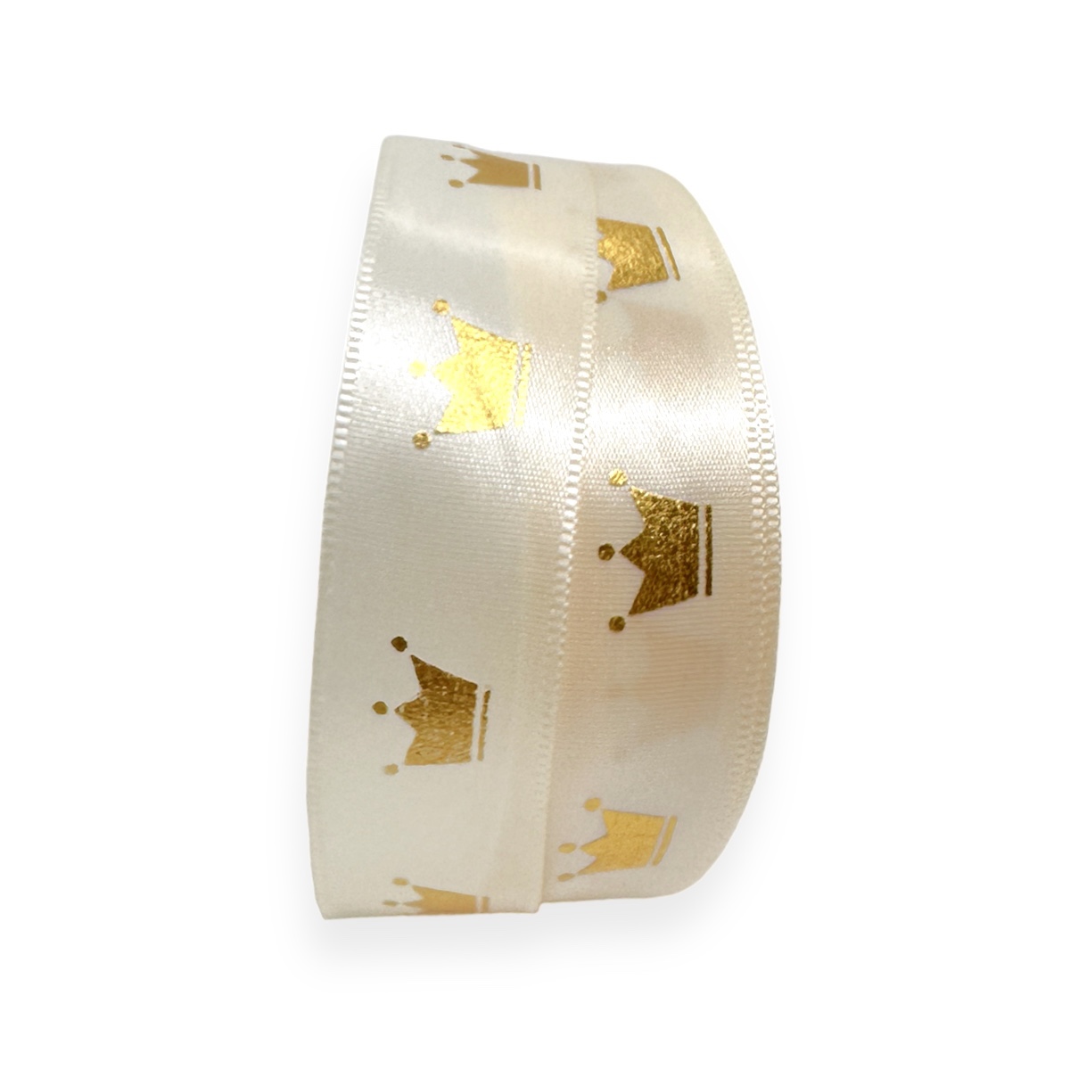 Rola Satin 2.5cm x 22.5m Crem si Coroana Aurie