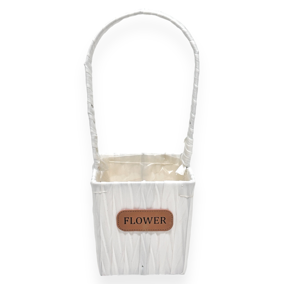 Cos Patrat cu Toarta din Ratan Plasticat Flower - Alb