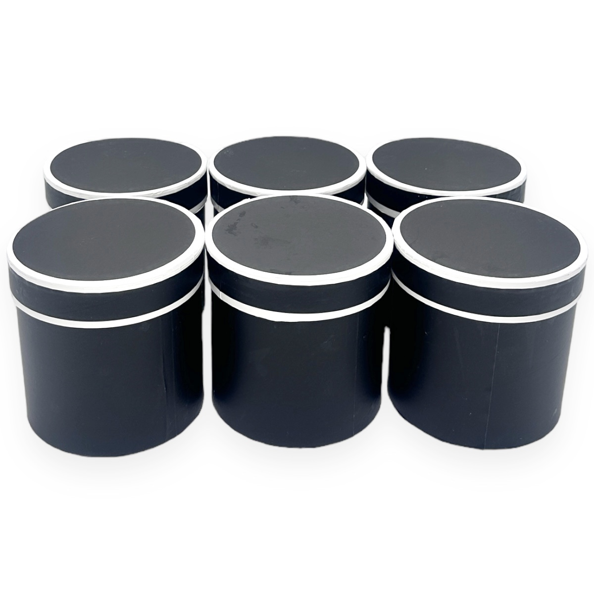 Set 6 Cutii Cilindrice Negru si Margine Alba