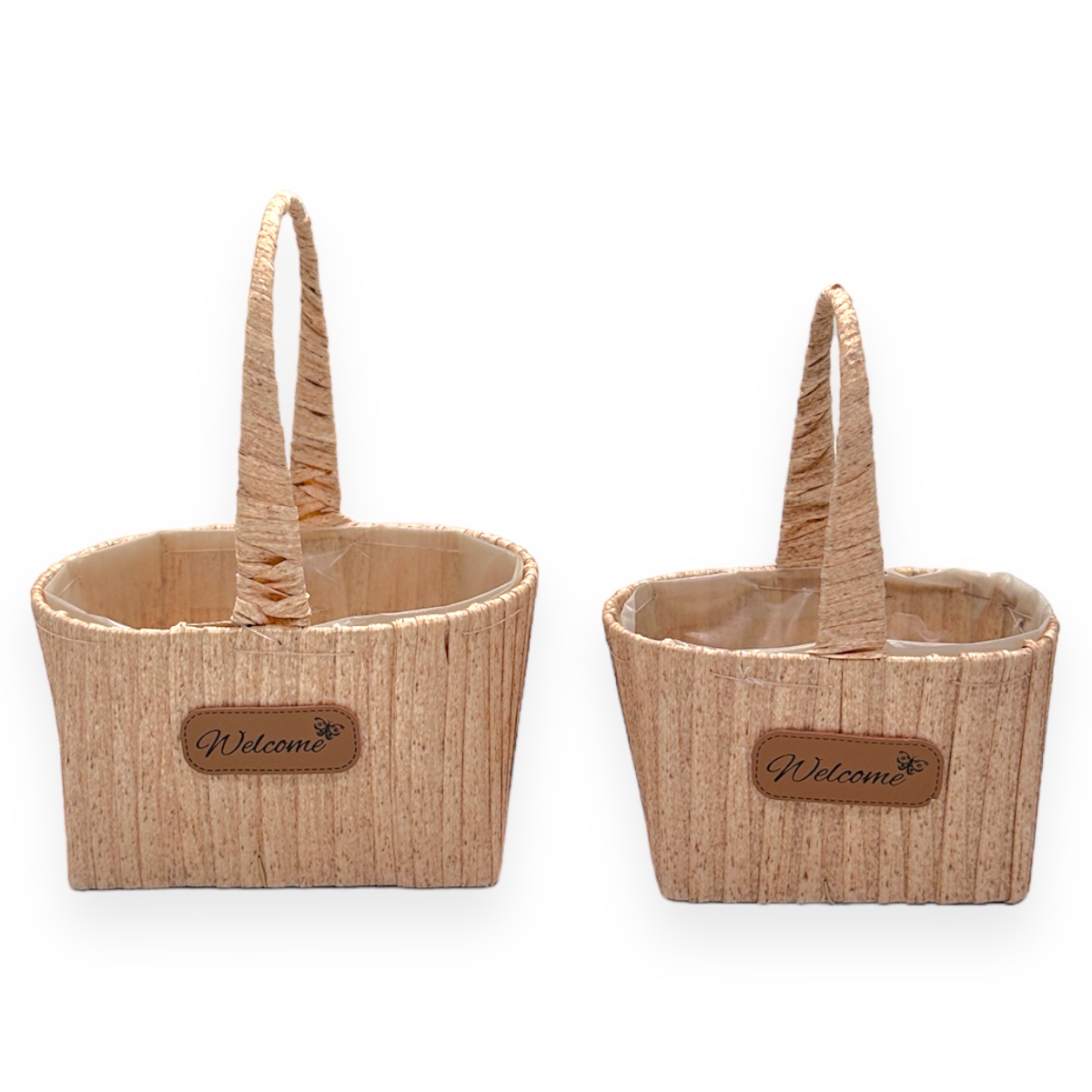 Set 2 Cosuri Ovale cu Toarta din Ratan Plasticat Welcome - Beige
