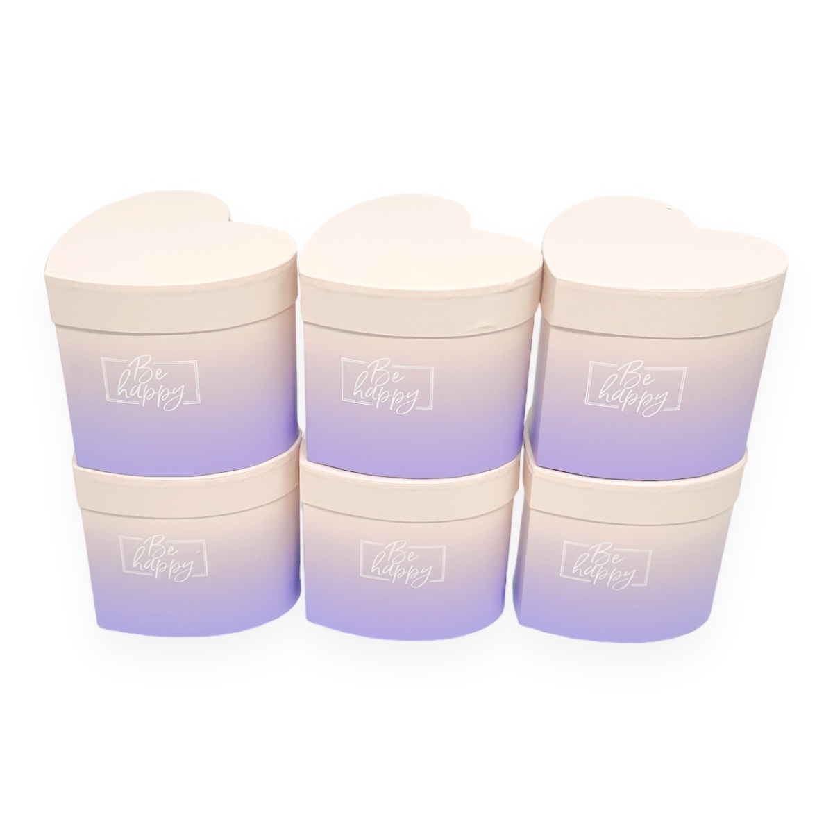 Set 6 Cutii Inima Degrade Crem Liliac