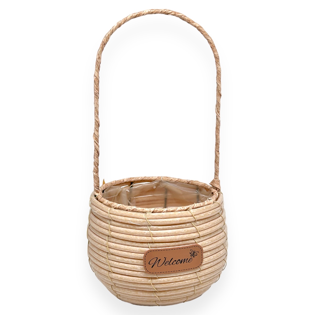 Cos Rotund din Ratan Plasticat Welcome - Crem
