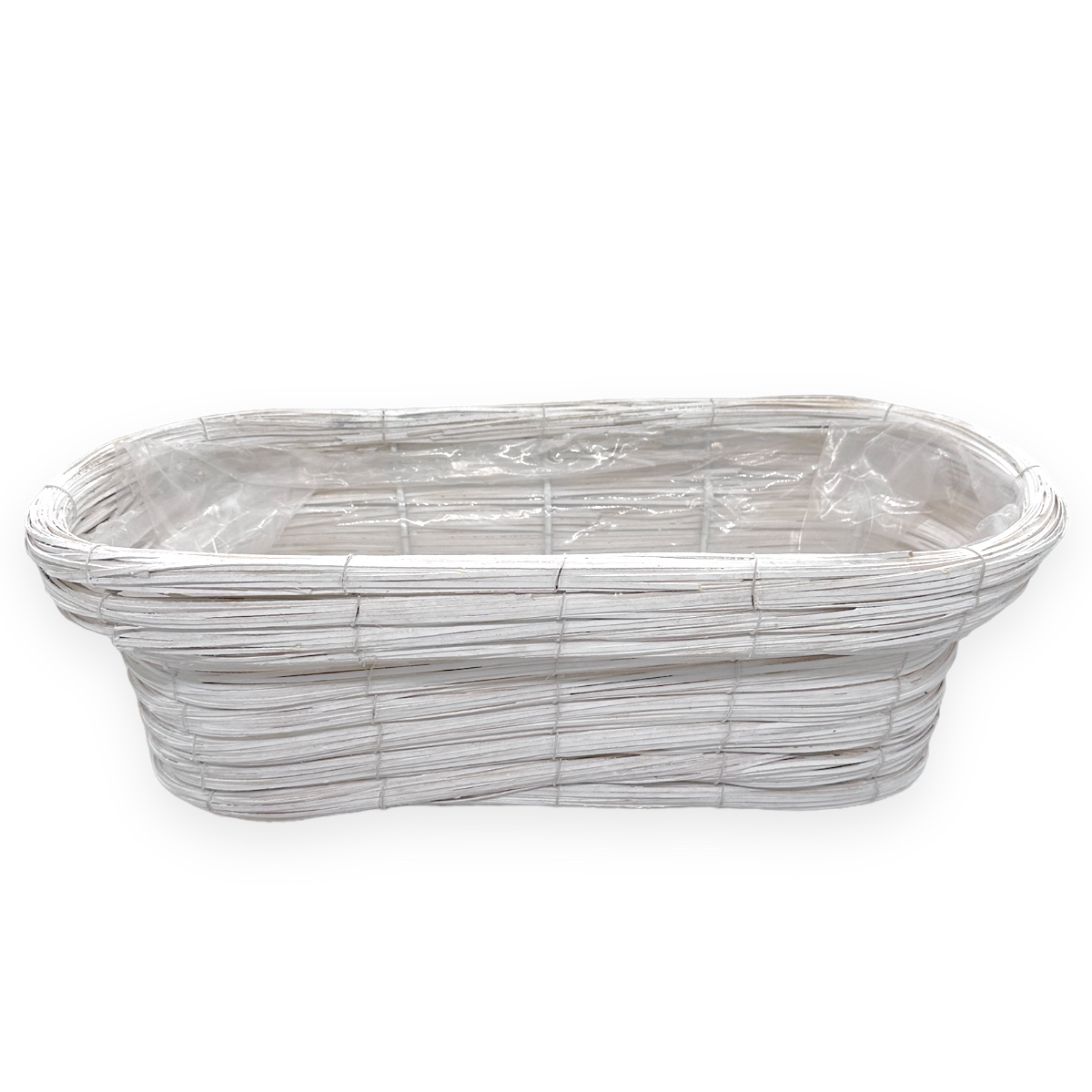 Cos mare oval din lemn tip jardiniera alb