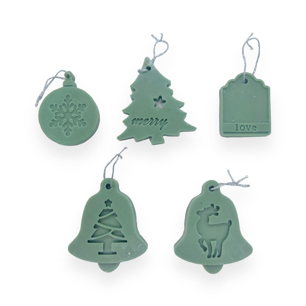 Set 5 Figurine decor Craciun cu agatatoare ceara avocado parfumata