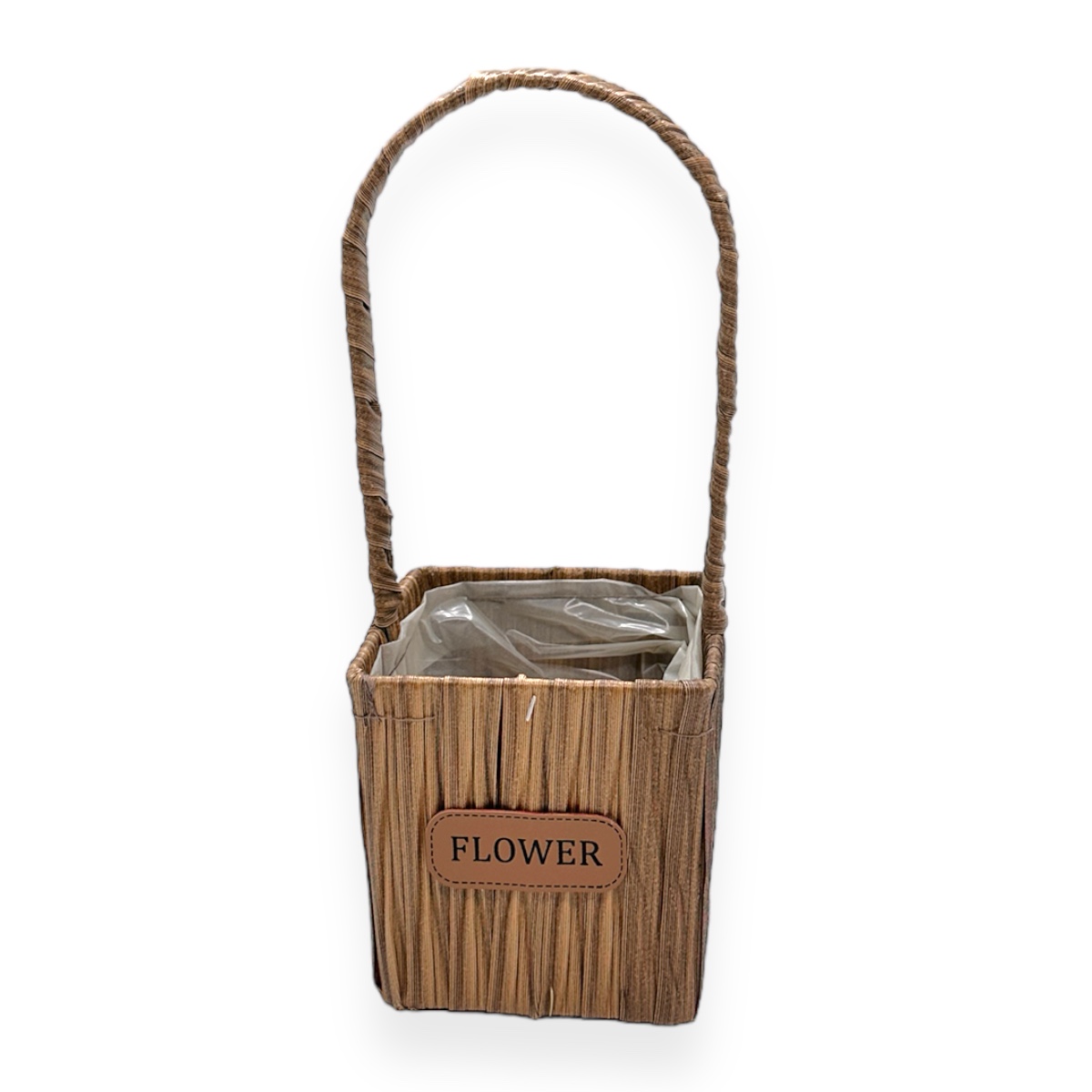 Cos Patrat cu Toarta din Ratan Plasticat Flower - Maro
