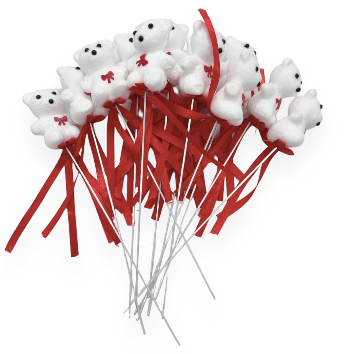Set 12 Ursuleti Catifelati Pe Sarma 5.5cm - Alb