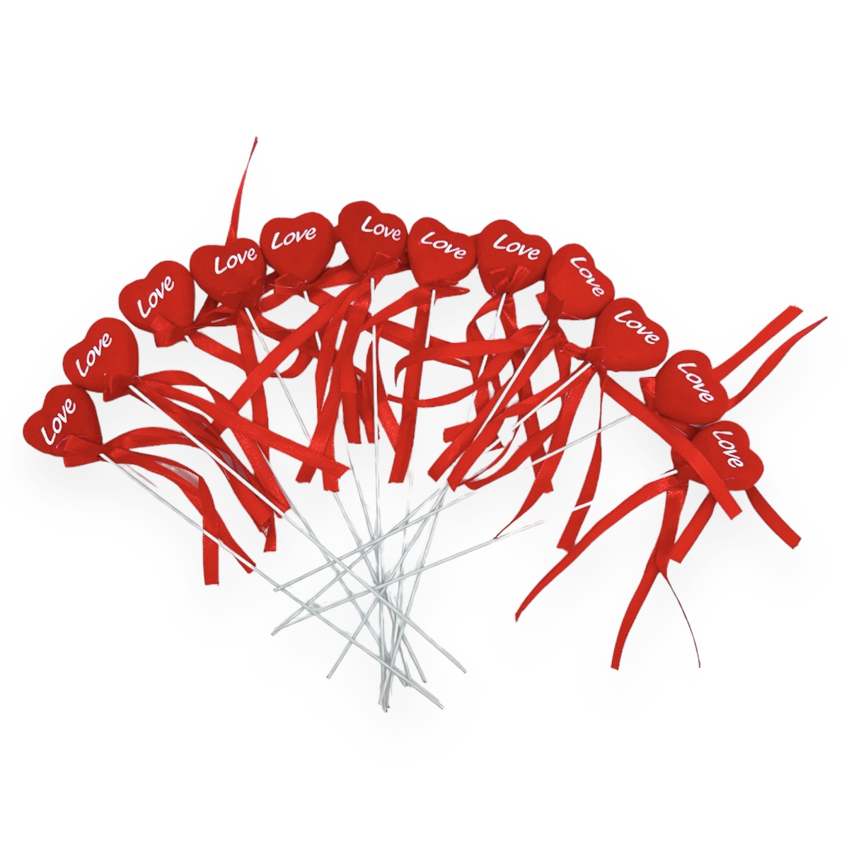 Set 12 Inimioare Catifelate Pe Sarma 3.5cm Love - Rosu