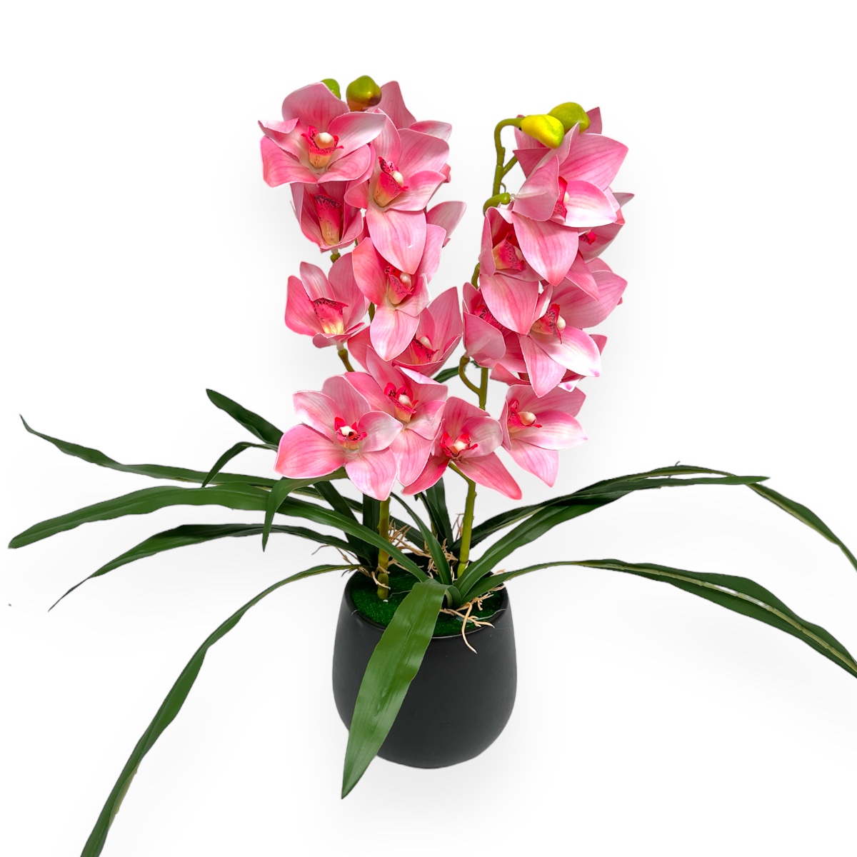 Ghiveci cu 2 Fire Orhidee Cymbidium Artificiala In Ghiveci - Roz