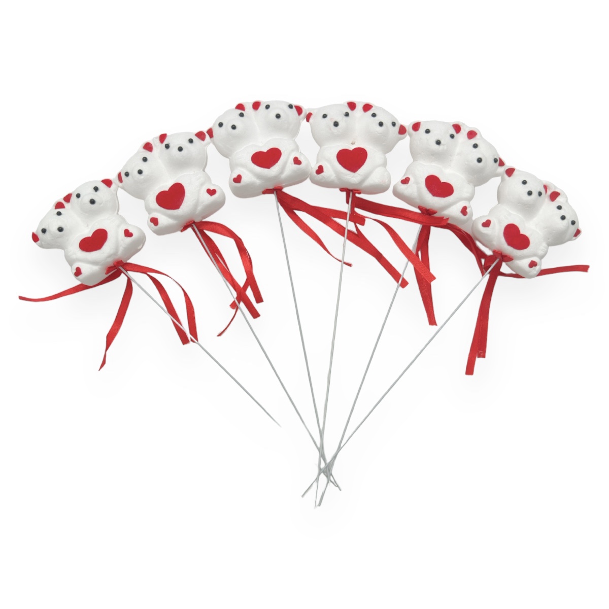 Set 6 Ursuleti Dubli Catifelati Pe Sarma 8cm - Alb