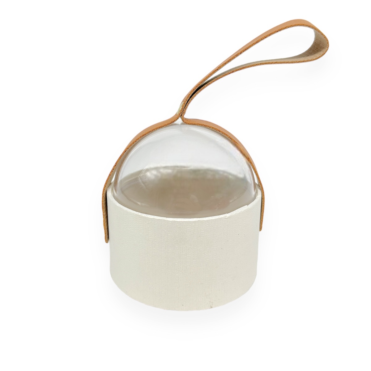 Cutie Tip Dome cu Capac din Acril si Funda Piele - Alb